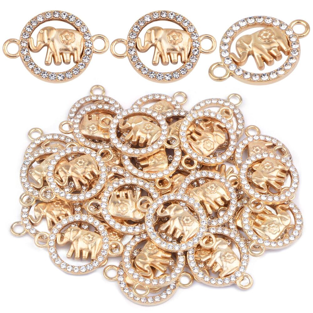 8659 30pcs Golden Rhinestone Elephant Charms Connectors Creative Animal